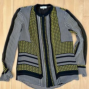 Calvin Klein Black and Yellow pleated Blouse
